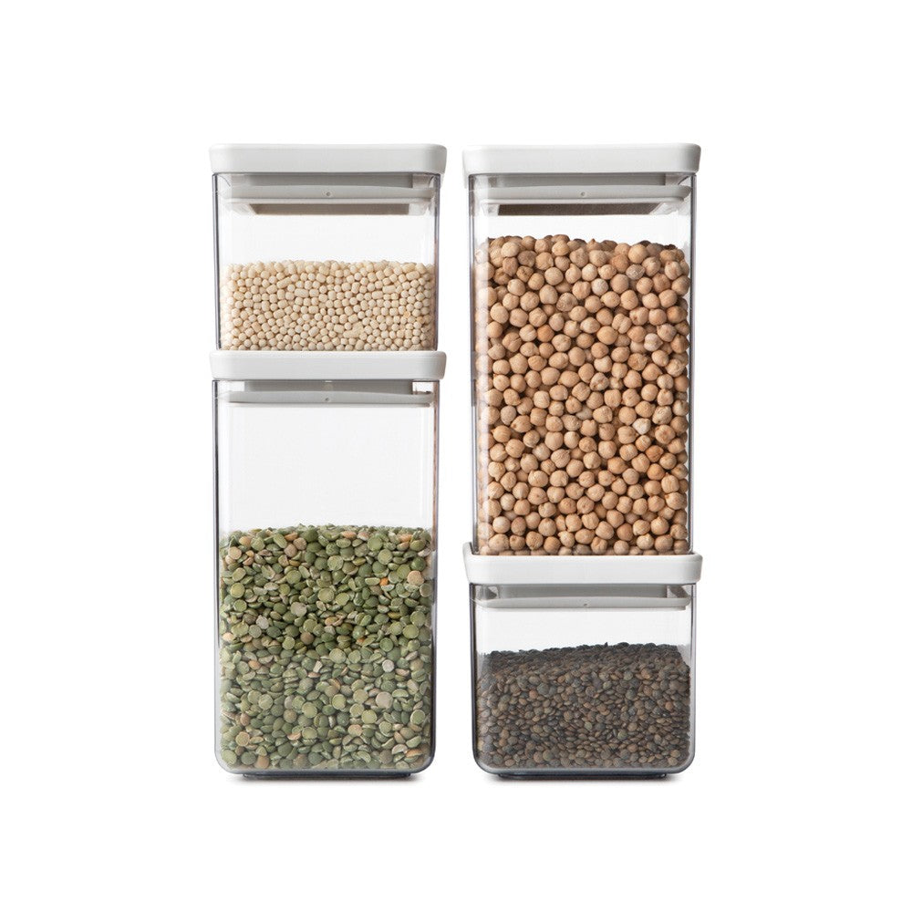 Brabantia Vorratsdose 2×700 ml, 2×1,6 l, Kunststoff/Silikon, Weiss/Transparent, 4er-Set
