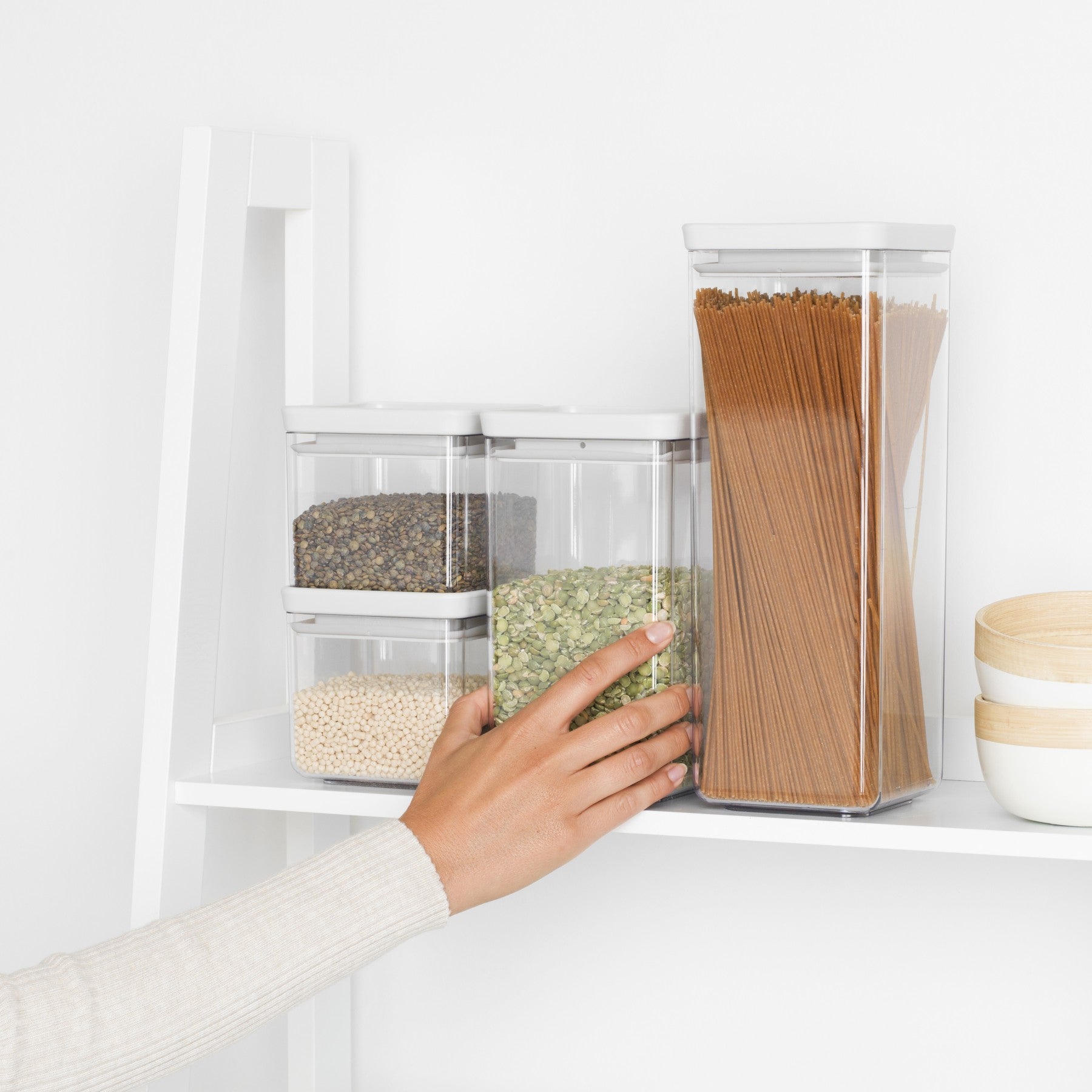 Brabantia Vorratsdose 2×700 ml, 2×1,6 l, Kunststoff/Silikon, Weiss/Transparent, 4er-Set