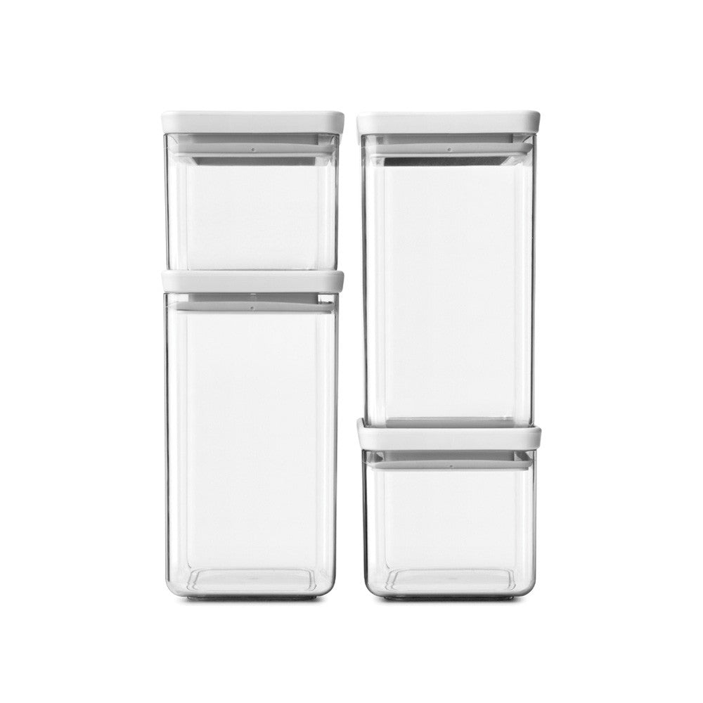 Brabantia Vorratsdose 2×700 ml, 2×1,6 l, Kunststoff/Silikon, Weiss/Transparent, 4er-Set