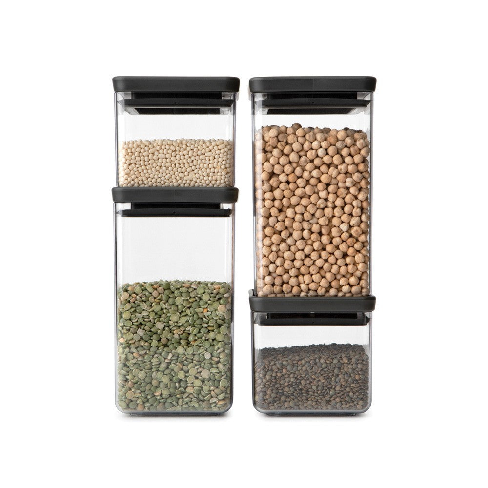 Brabantia Vorratsdose 4er-Set, 4,6 l, Kunststoff/Silikon, luftdicht, transparent/schwarz