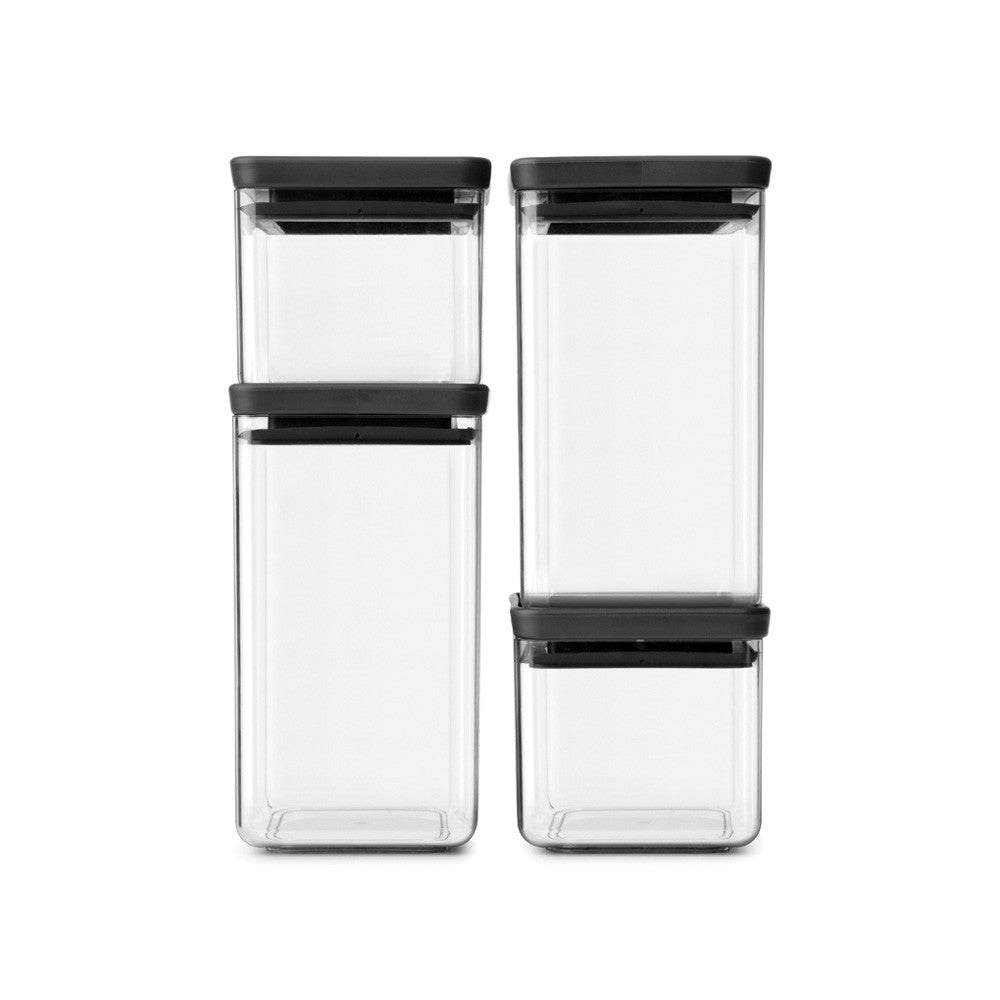Brabantia Vorratsdose 4er-Set, 4,6 l, Kunststoff/Silikon, luftdicht, transparent/schwarz