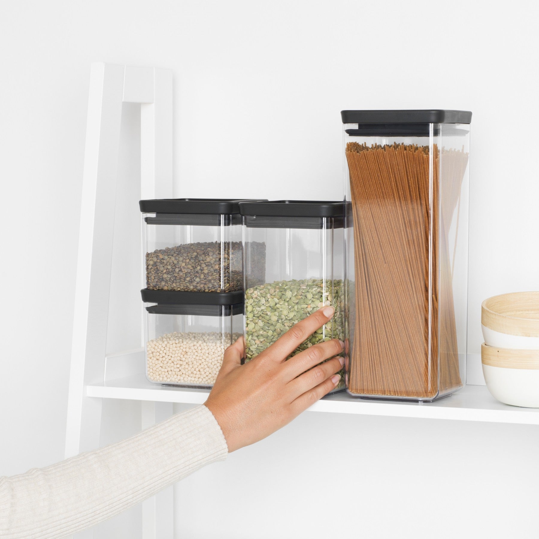 Brabantia Vorratsdose 4er-Set, 4,6 l, Kunststoff/Silikon, luftdicht, transparent/schwarz