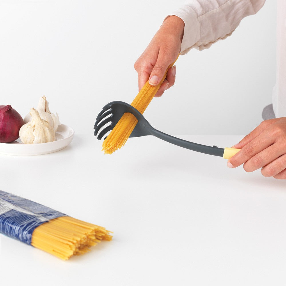 Brabantia Spaghettilöffel 30 cm, Kunststoff, spülmaschinenfest, hitzebeständig bis 220 °C, schwarz/gelb