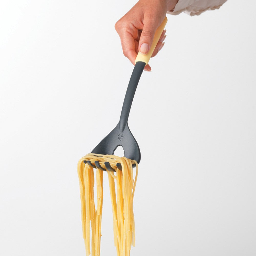 Brabantia Spaghettilöffel 30 cm, Kunststoff, spülmaschinenfest, hitzebeständig bis 220 °C, schwarz/gelb