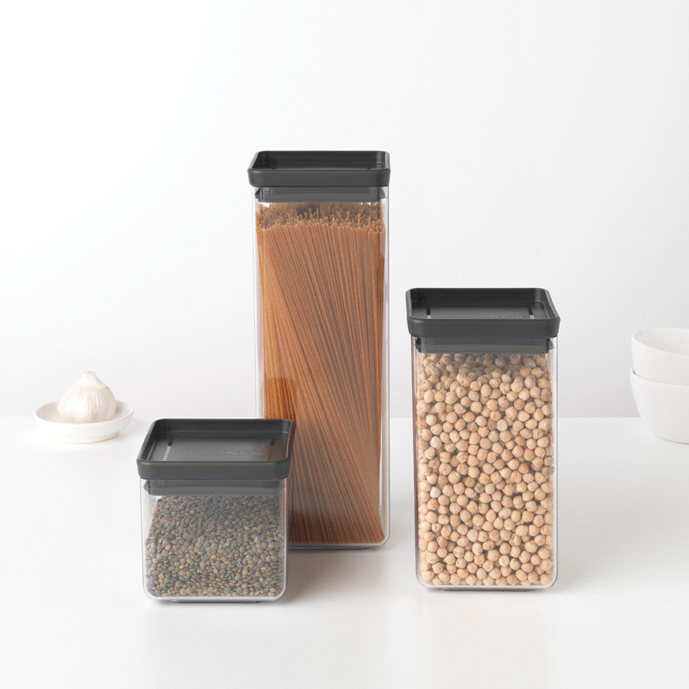 Brabantia Vorratsdose 700 ml, 11 × 11 × 10,5 cm, Kunststoff/Silikon, transparent/schwarz