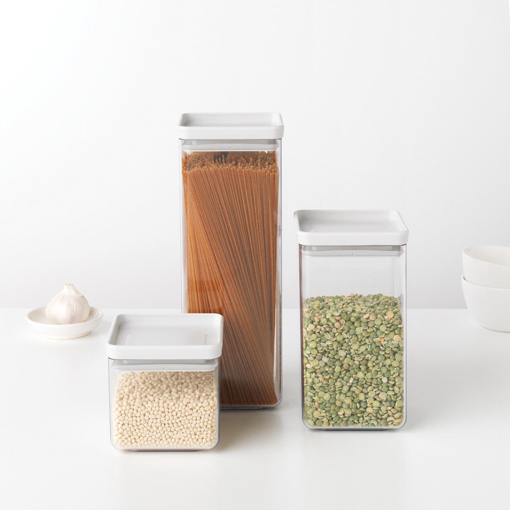 Brabantia Tasty+ – Vorratsdose 2,5 l, 11 × 11 × 29,5 cm, Kunststoff/Silikon, transparent/weiss