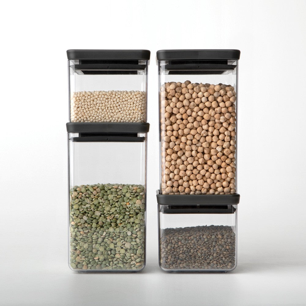 Brabantia Vorratsdose 700 ml, 11 × 11 × 10,5 cm, Kunststoff/Silikon, transparent/schwarz