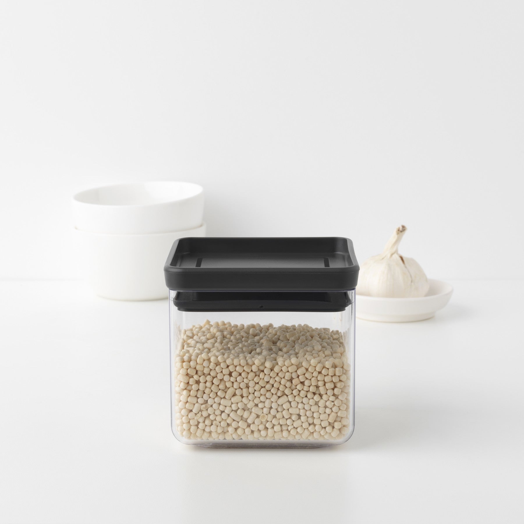 Brabantia Vorratsdose 700 ml, 11 × 11 × 10,5 cm, Kunststoff/Silikon, transparent/schwarz