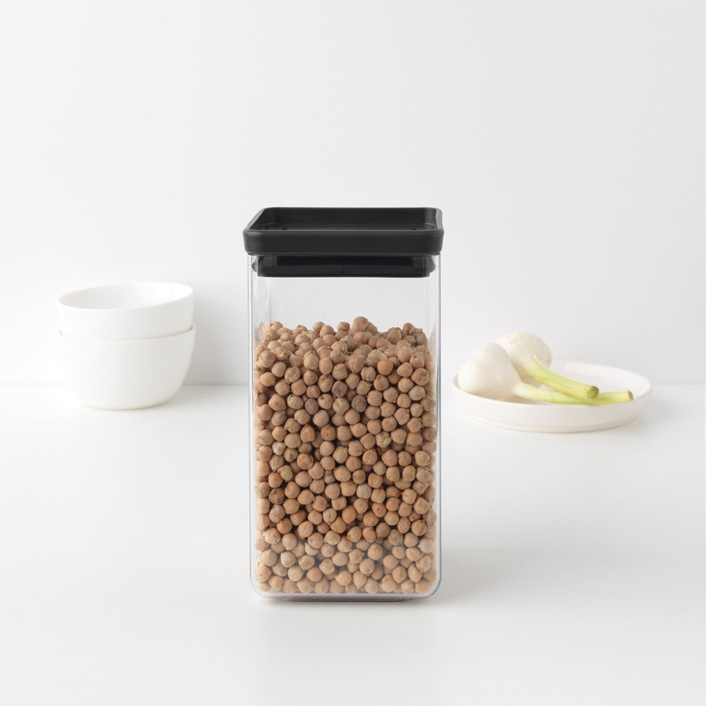 Brabantia Vorratsdose 1,6 l, 11 × 11 × 20 cm, Kunststoff/Silikon, transparent/schwarz