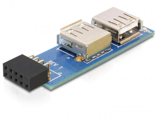 DeLOCK 41820 Adapter USB-Pinheader (9-polig 2,54 mm) zu 2× USB-A – USB 2.0 (480 Mbit/s), Grau