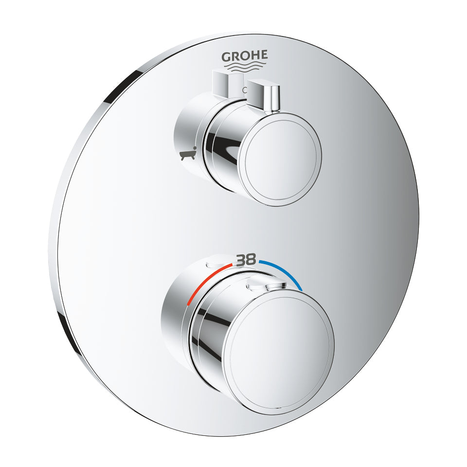 GROHE Grohtherm Thermostat-Wannenbatterie – Anschlussmass 43 mm, 180 × 243 mm, Messing/Chrom, für Badewanne