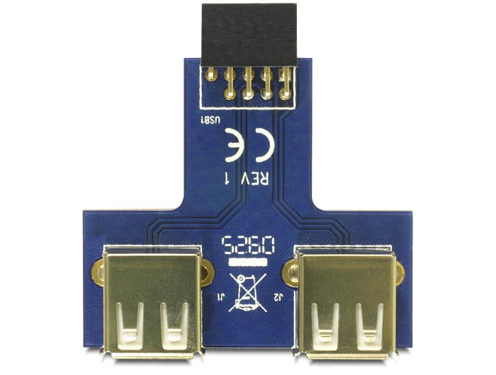 DeLOCK USB-Adapter 9-polig 2,54 mm Buchse auf 2× USB-A Buchse – USB 2.0 (480 Mbit/s) – Grau