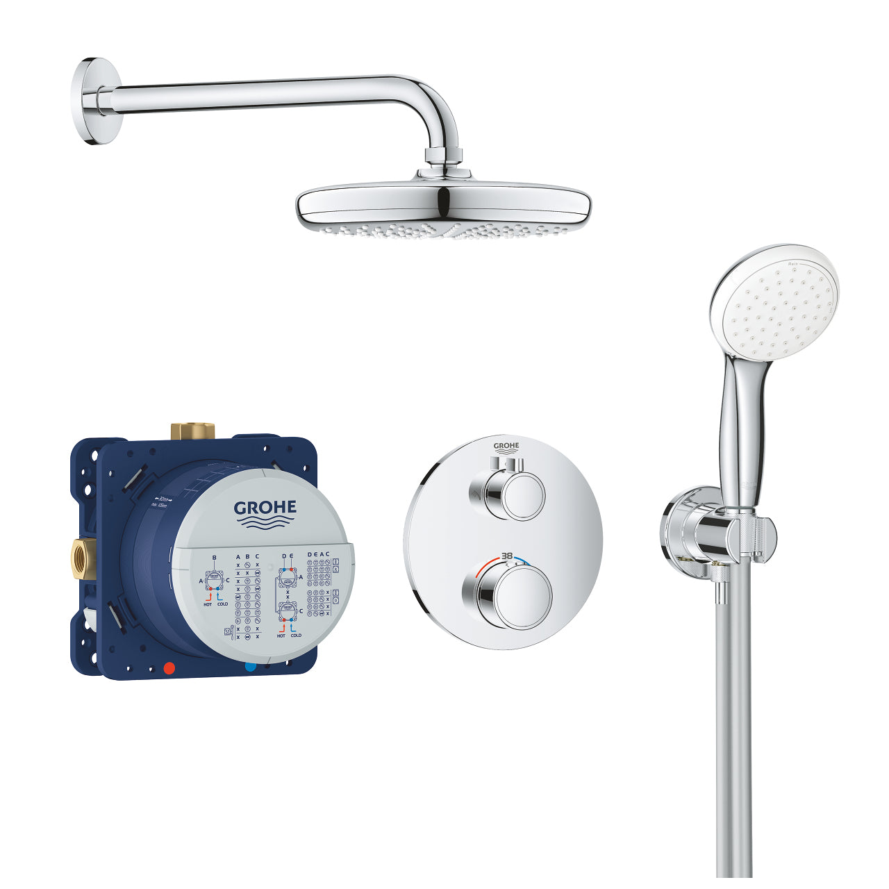 GROHE Grotherm Unterputz-Badebatterie – Zweigriffarmatur (Unterputz), Messing/Chrom, Wandmontiert