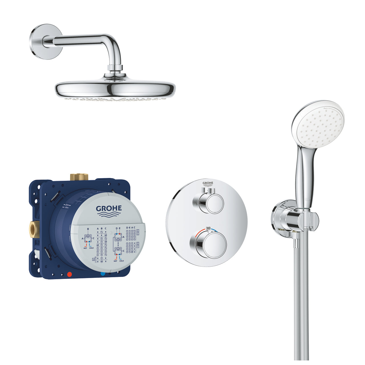 GROHE Grotherm Unterputz-Badebatterie – Zweigriffarmatur (Unterputz), Messing/Chrom, Wandmontiert