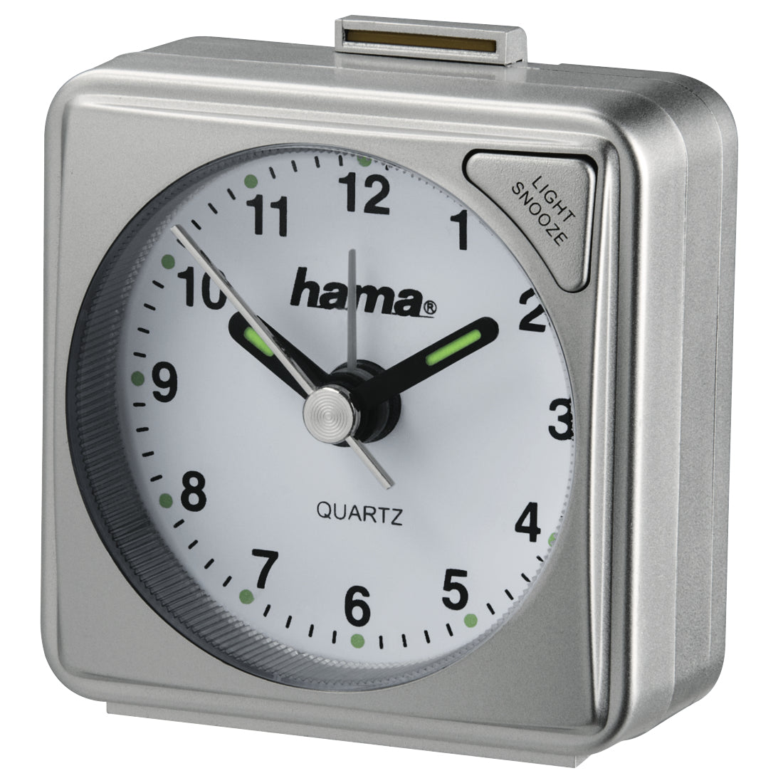 Hama A50 Quarz-Wecker – Analog, Schlummerfunktion, 5,6 × 5,6 × 3 cm, Silber, Kunststoff