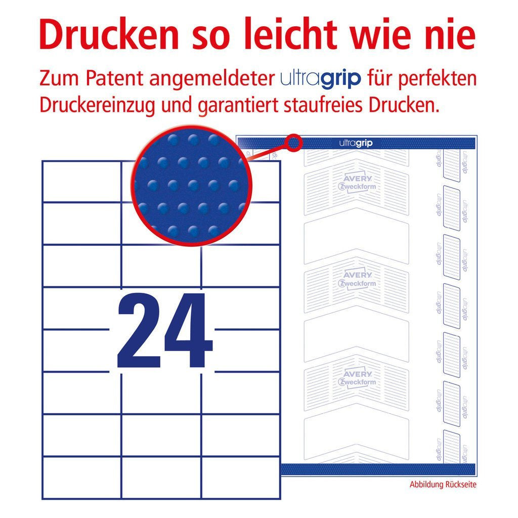 AVERY Zweckform Haftetiketten – rechteckig 70 × 37 mm, permanent, weiss, A4, 10 Blatt (240 Stk.)