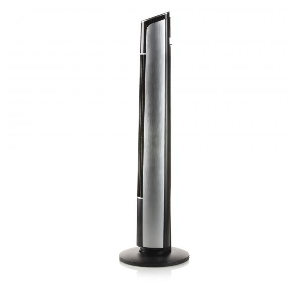 Domo Turmventilator DO8127 – 45 W, 4 Stufen, oszillierend, Timer, Fernbedienung, Schwarz, Silber