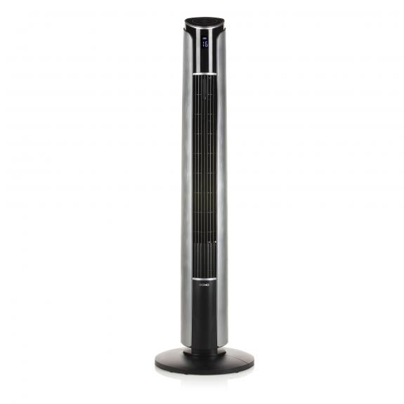Domo Turmventilator DO8127 – 45 W, 4 Stufen, oszillierend, Timer, Fernbedienung, Schwarz, Silber