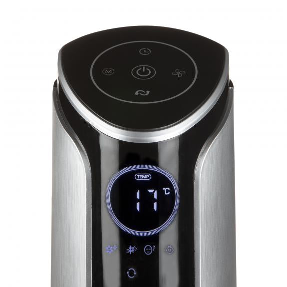 Domo Turmventilator DO8127 – 45 W, 4 Stufen, oszillierend, Timer, Fernbedienung, Schwarz, Silber