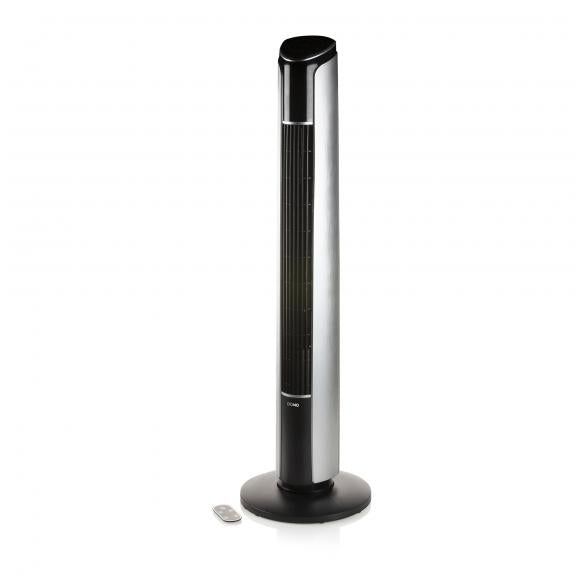 Domo Turmventilator DO8127 – 45 W, 4 Stufen, oszillierend, Timer, Fernbedienung, Schwarz, Silber