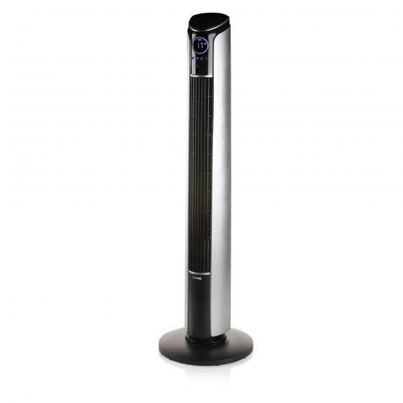 Domo Turmventilator DO8127 – 45 W, 4 Stufen, oszillierend, Timer, Fernbedienung, Schwarz, Silber