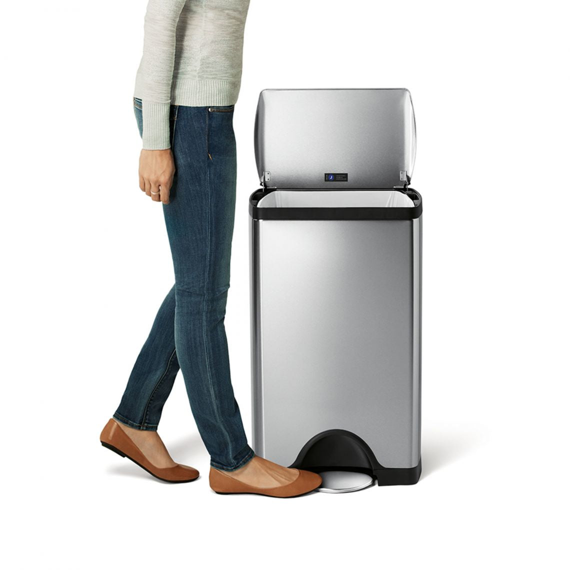 simplehuman Papierkorb – 38 l – Edelstahl – B × H × T 401 × 653 × 318 mm