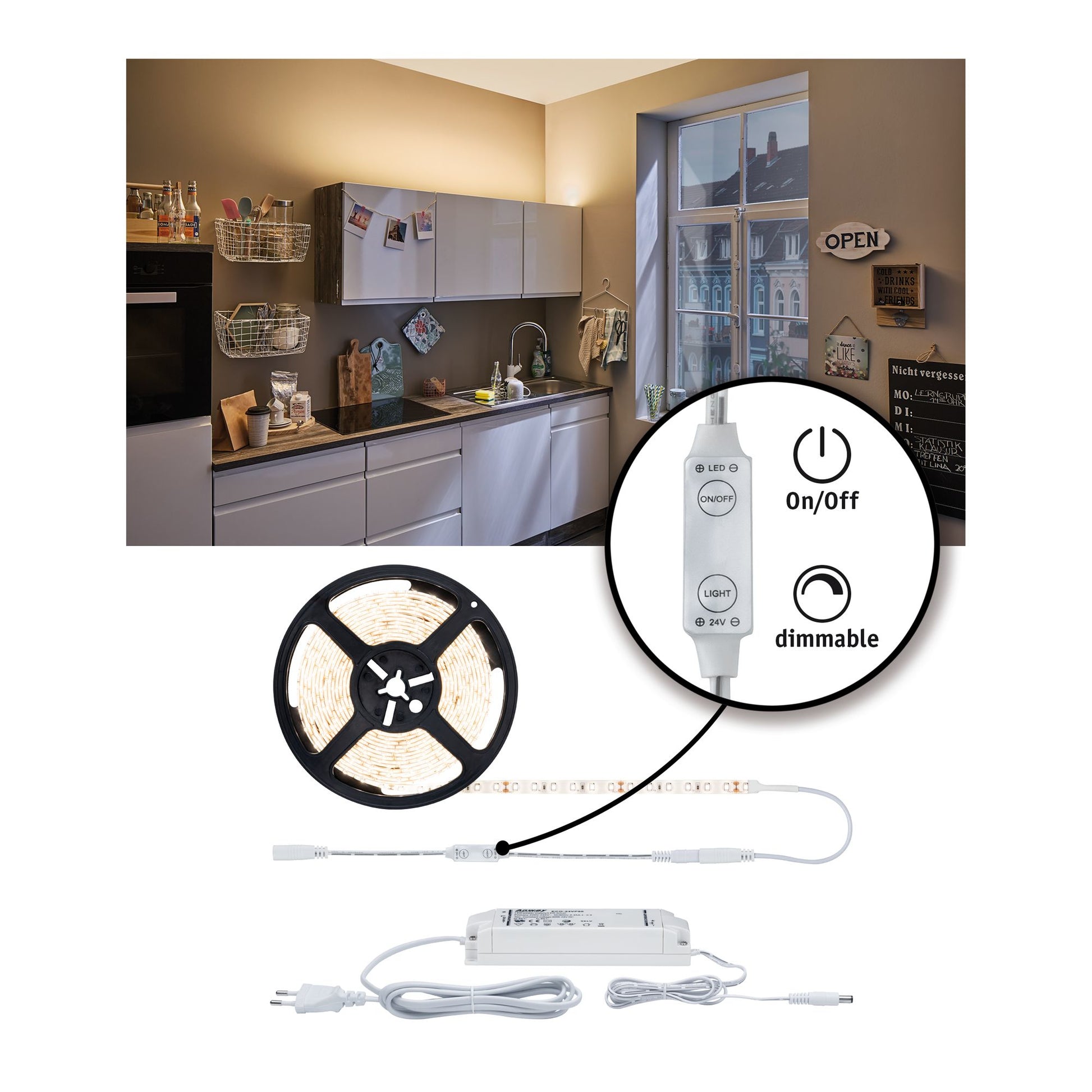 Paulmann LED-Strip – 5 m, 5500 lm, 50 W, 3000 K, dimmbar, weiss, mit Netzteil
