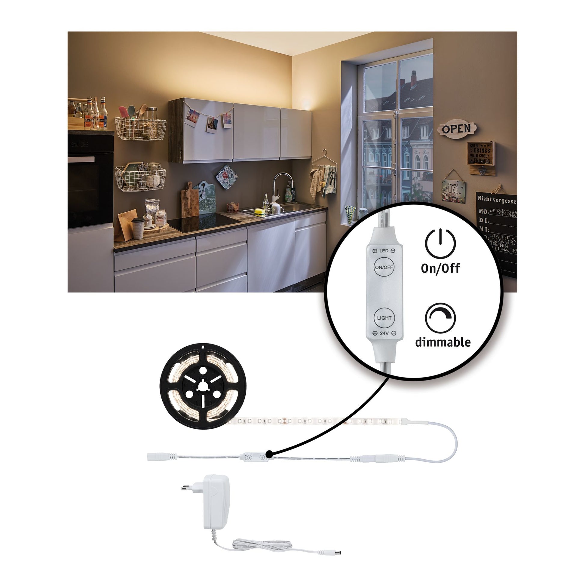 Paulmann LED-Strip – 1,5 m, 1650 lm, 17 W, 3000 K, Warmweiss, dimmbar, weiss, inkl. Netzteil