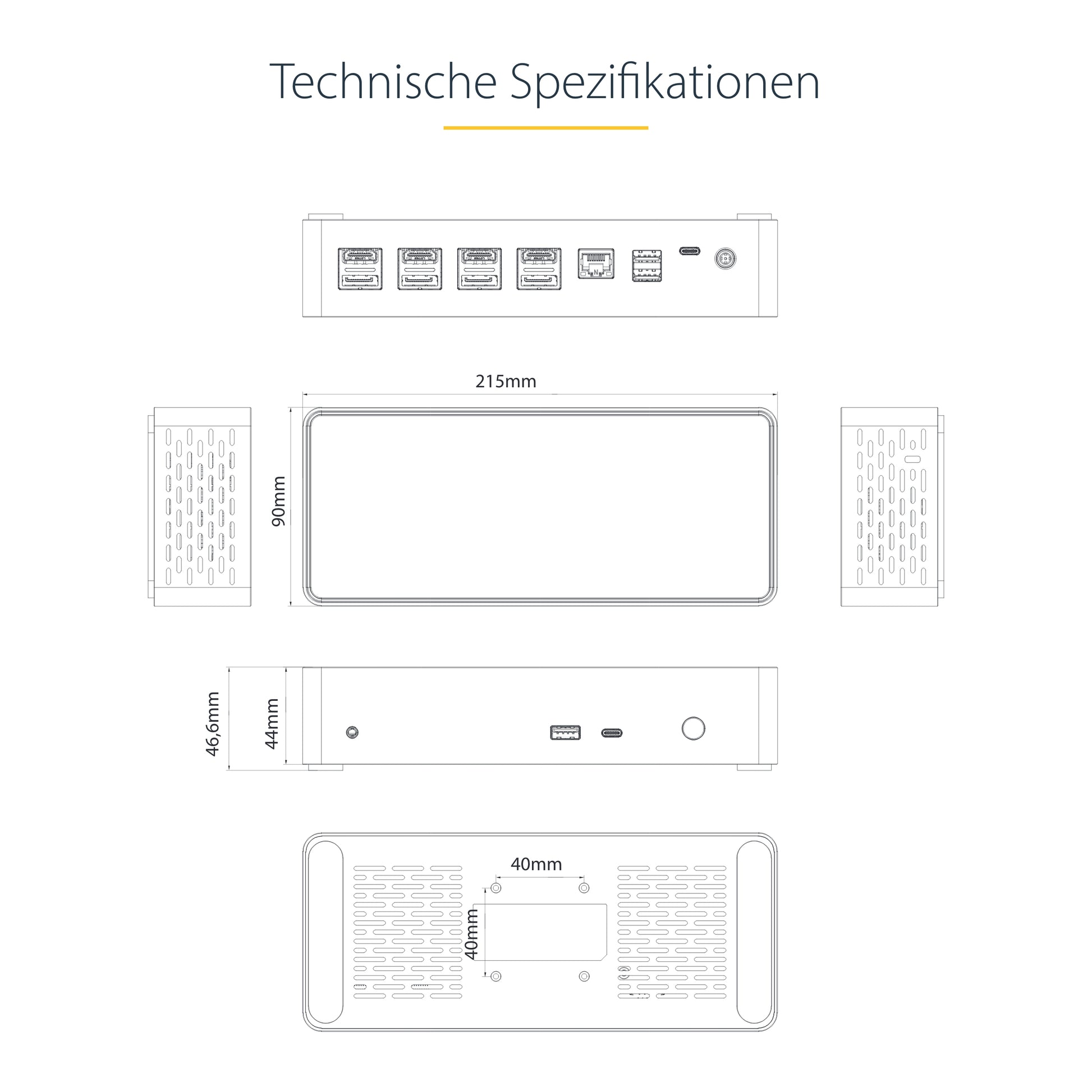 StarTech.com Dockingstation – USB-C, 4× DP, 4× HDMI, 3× USB-A, 100 W PD, GbE, 3,5 mm Audio, für Windows/Mac