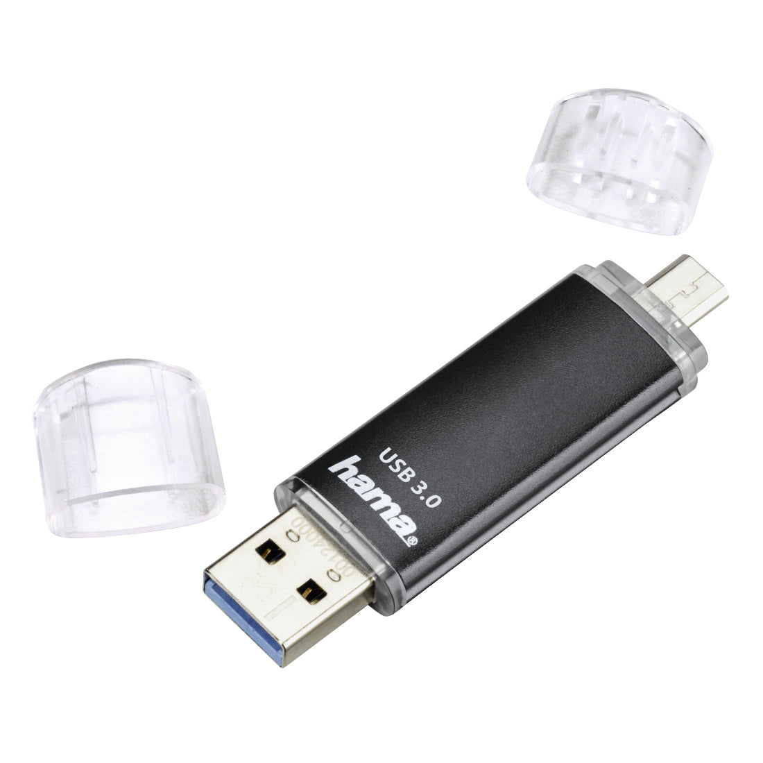 Hama Laeta Twin – 256 GB, USB 3.2 Gen 1 (USB-A/Micro-USB), 40 MB/s, Aluminium, schwarz