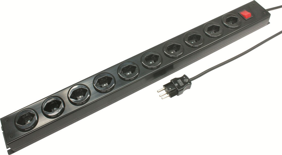 Steffen Alu Modular – 19" Steckdosenleiste, 8× T23 (Typ J), 3 m, IP20