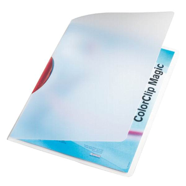 Leitz Color-Clip Magic Klemmhefter für A4, rot/transparent – transparenter Vorderdeckel – bis 30 Blatt – 1 Stk