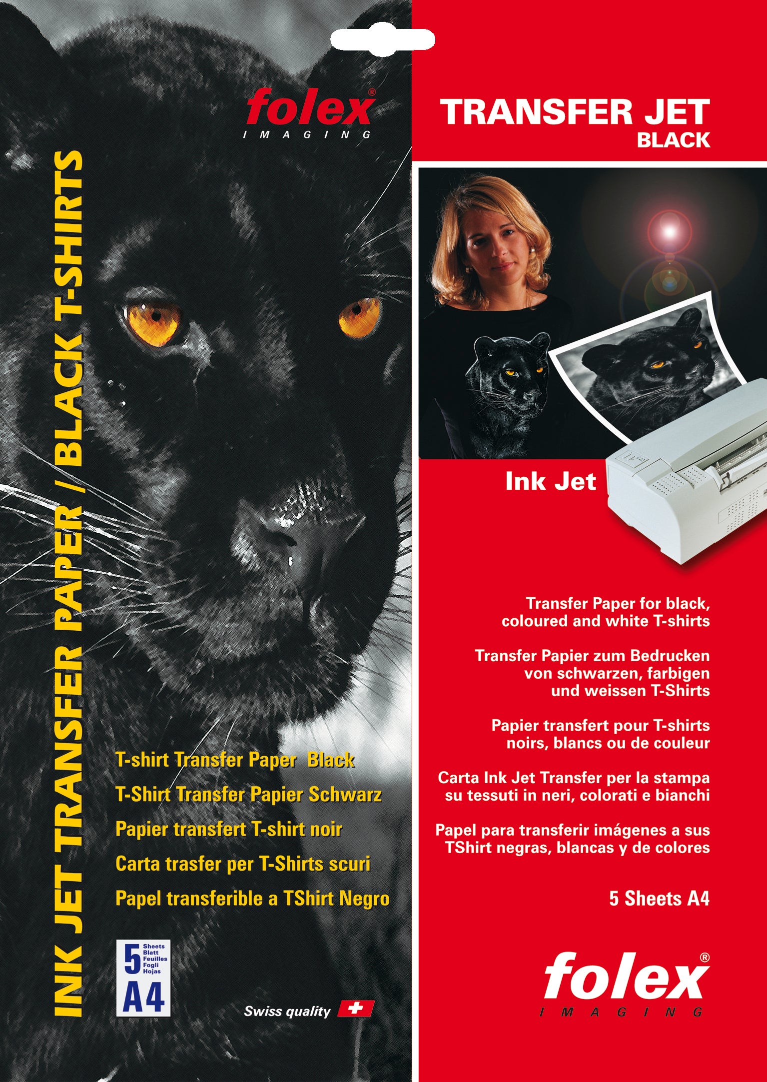Folex Aufbügelfolie Weiss – A4, Inkjet, für HP, Canon, Epson und andere, 5 Stück