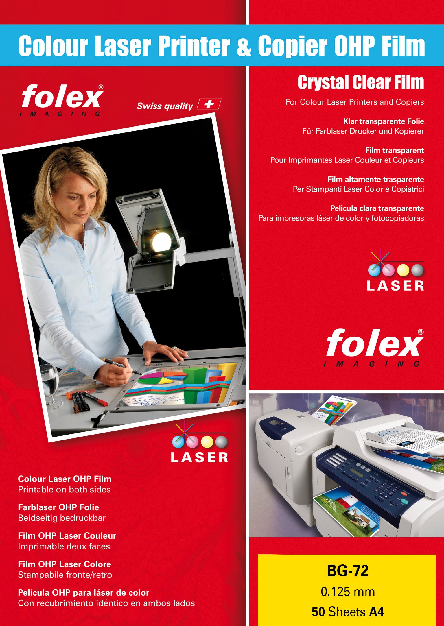 Folex Transparentfolie (Drucker) BG-72 transparent – A4, 125 µm, Laser, 50 Blatt