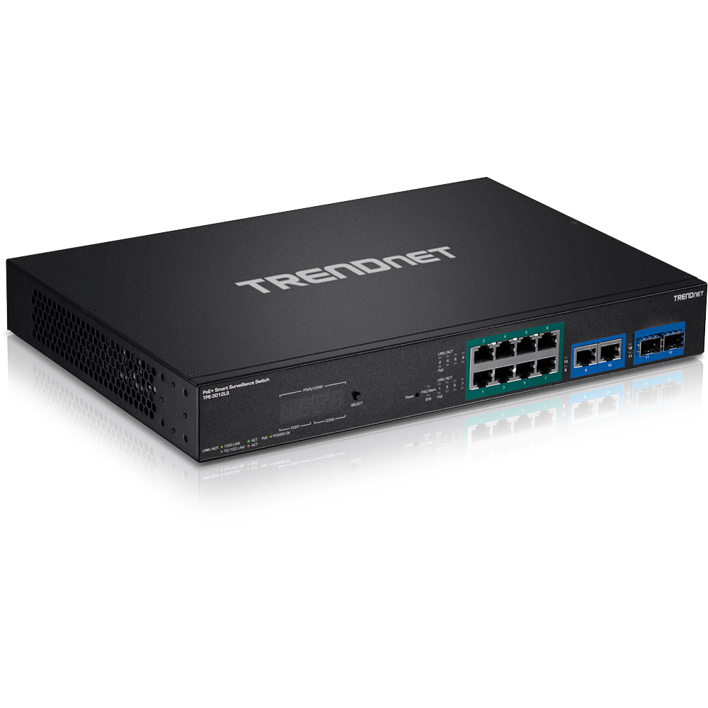 TRENDnet TPE-3012LS – Managed Switch – 10× 1G, 2× SFP, PoE+, PoE-Budget 110 W, 19", 1U