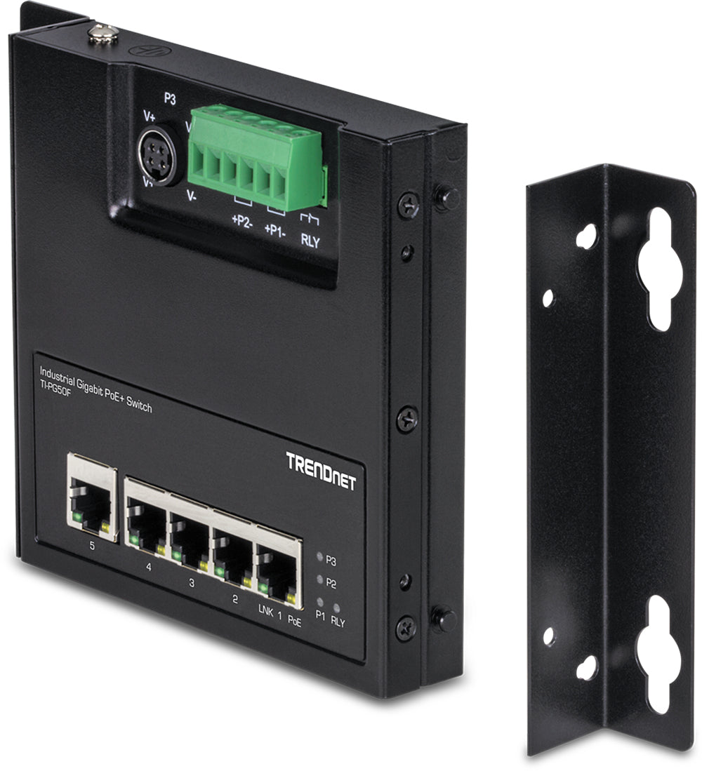 TRENDnet TI-PG50F – Netzwerkswitch – 5×GbE, 4×PoE+, 120 W, IP30, Wandmontage