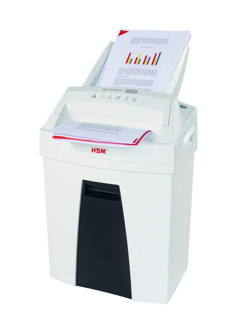 HSM Securio AF100 – Aktenvernichter mit Autofeed 100 Blatt, DIN P-4, Partikelschnitt 4 × 25 mm, 7 Blatt, 25 l