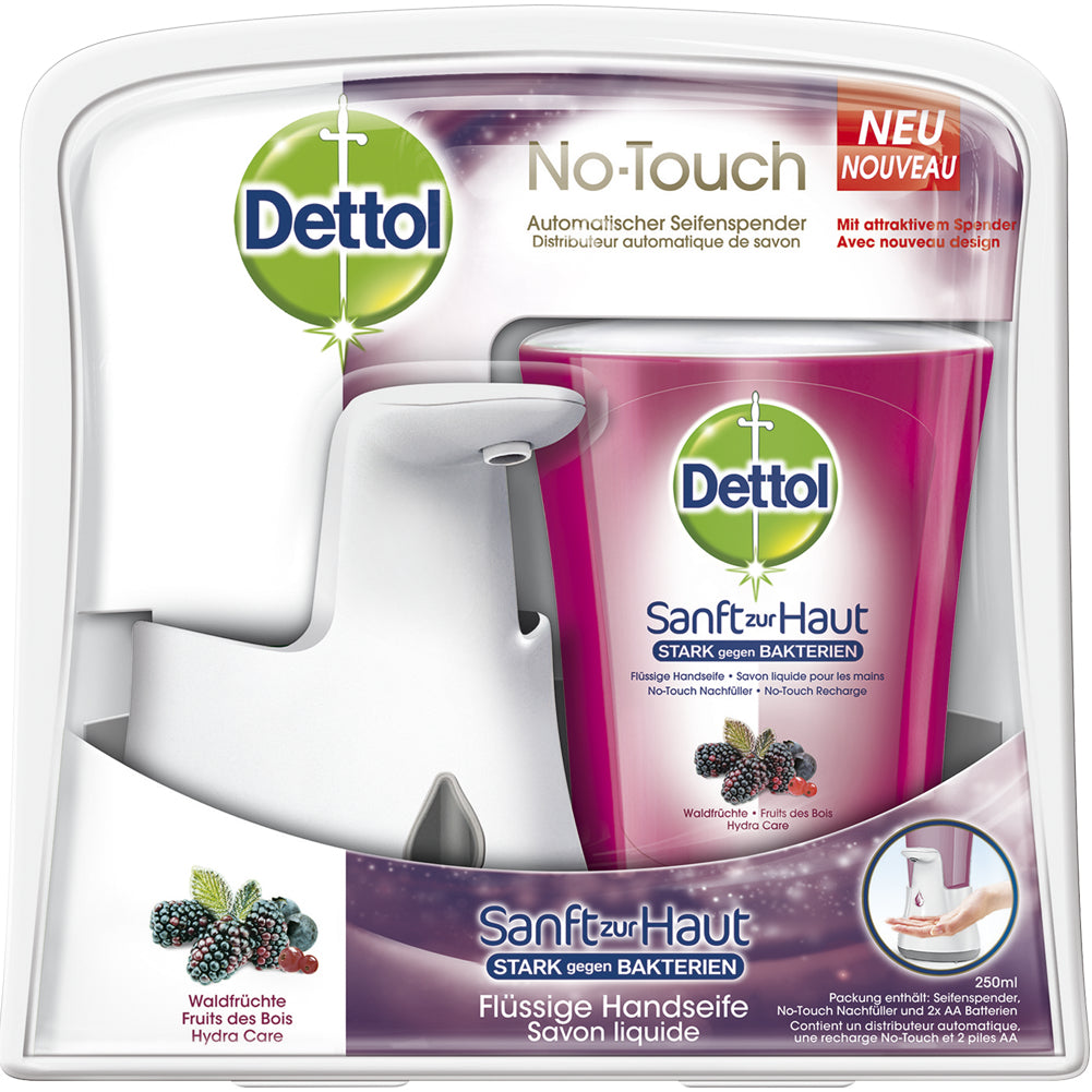 Dettol No Touch automatischer Seifenspender Starter-Set – Weiss, Gerät + Nachfüller 250 ml, Gardenberries