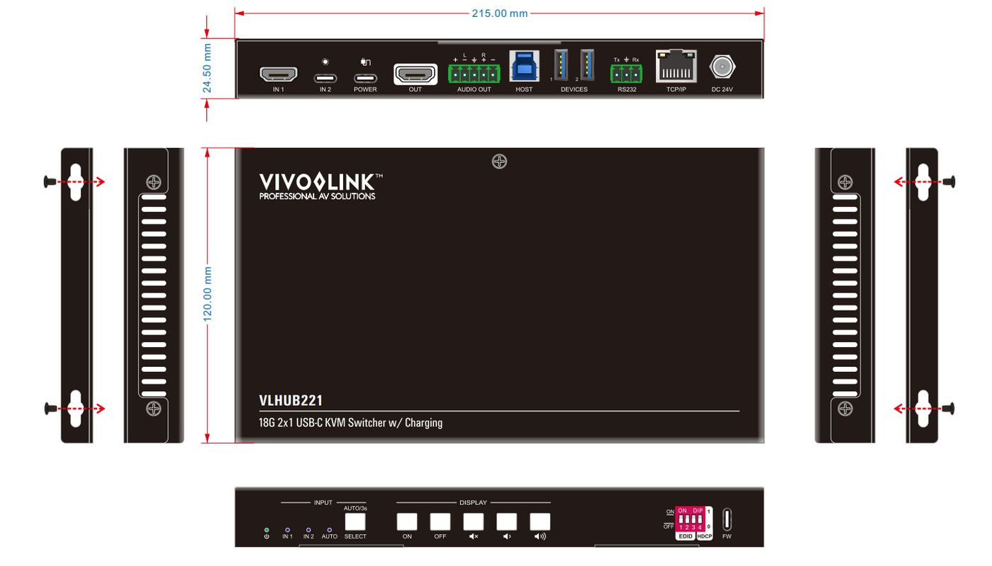 Vivolink VLHUB221 Multiport-Adapter – USB-C, HDMI (4K), USB-A