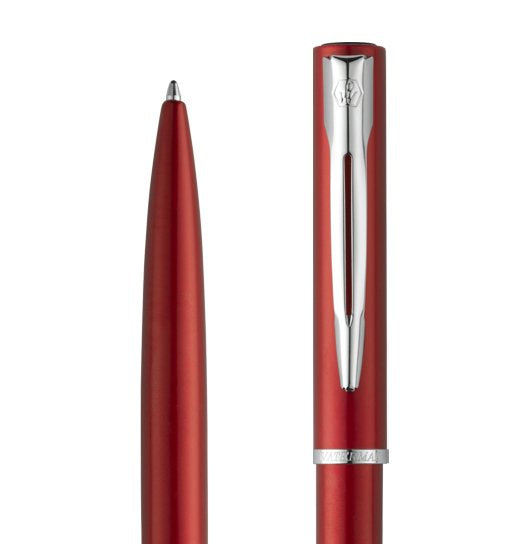Waterman Allure Kugelschreiber – Blau, Medium, Druck, Edelstahl, Chrom, Rot, Geschenkbox