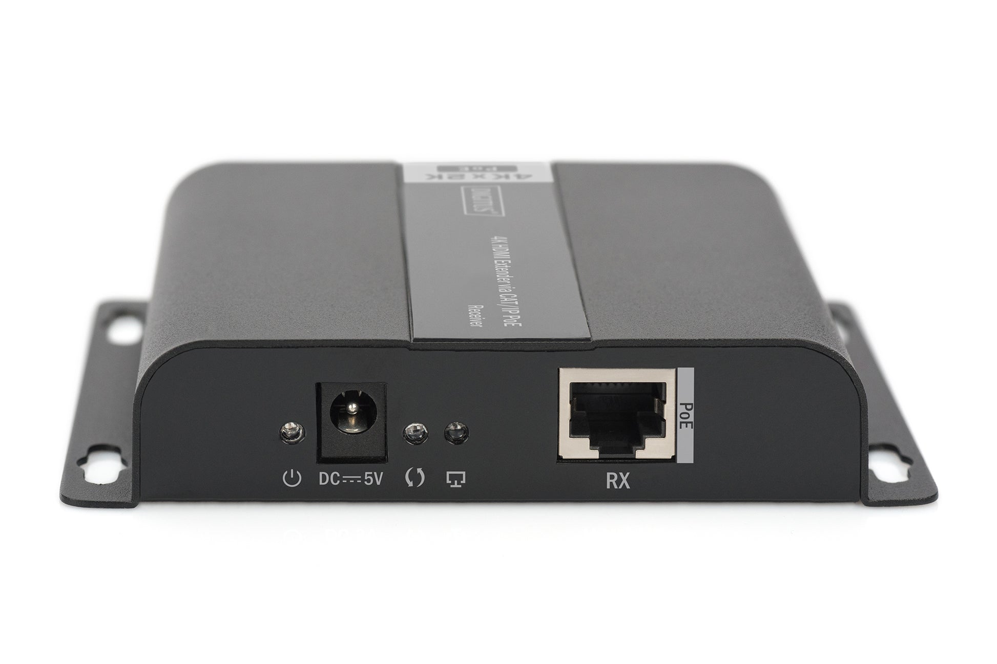 Digitus Empfänger – 4K UHD, PoE, HDMI, RJ-45, 120 m – für HDMI-Extender über CAT/IP – Schwarz, Metall