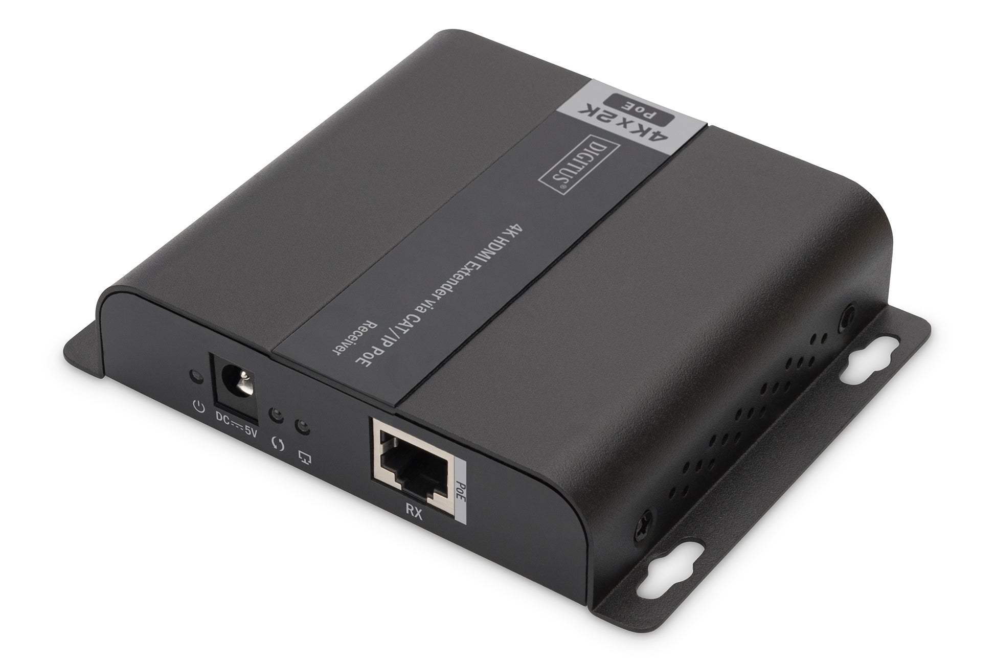 Digitus Empfänger – 4K UHD, PoE, HDMI, RJ-45, 120 m – für HDMI-Extender über CAT/IP – Schwarz, Metall