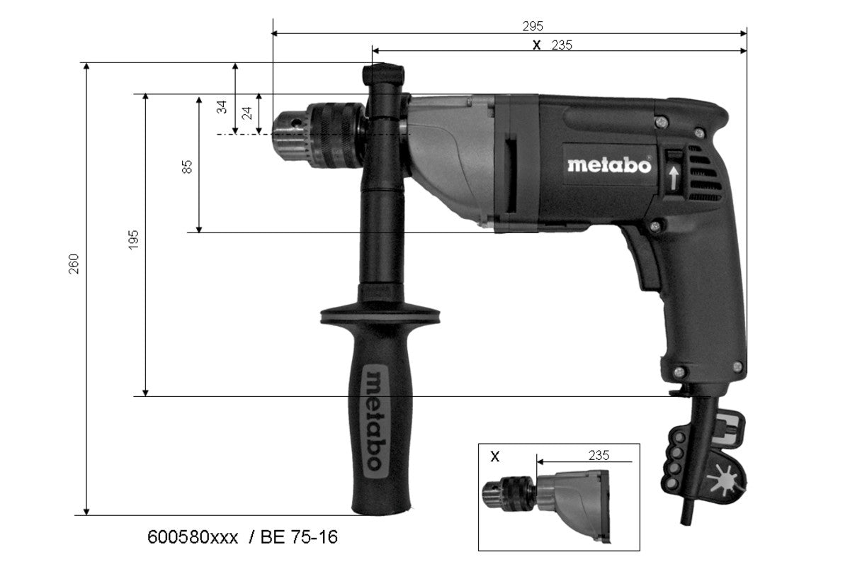 Metabo Bohrmaschine BE75-16 – 750 W – Zahnkranzbohrfutter – 75 Nm