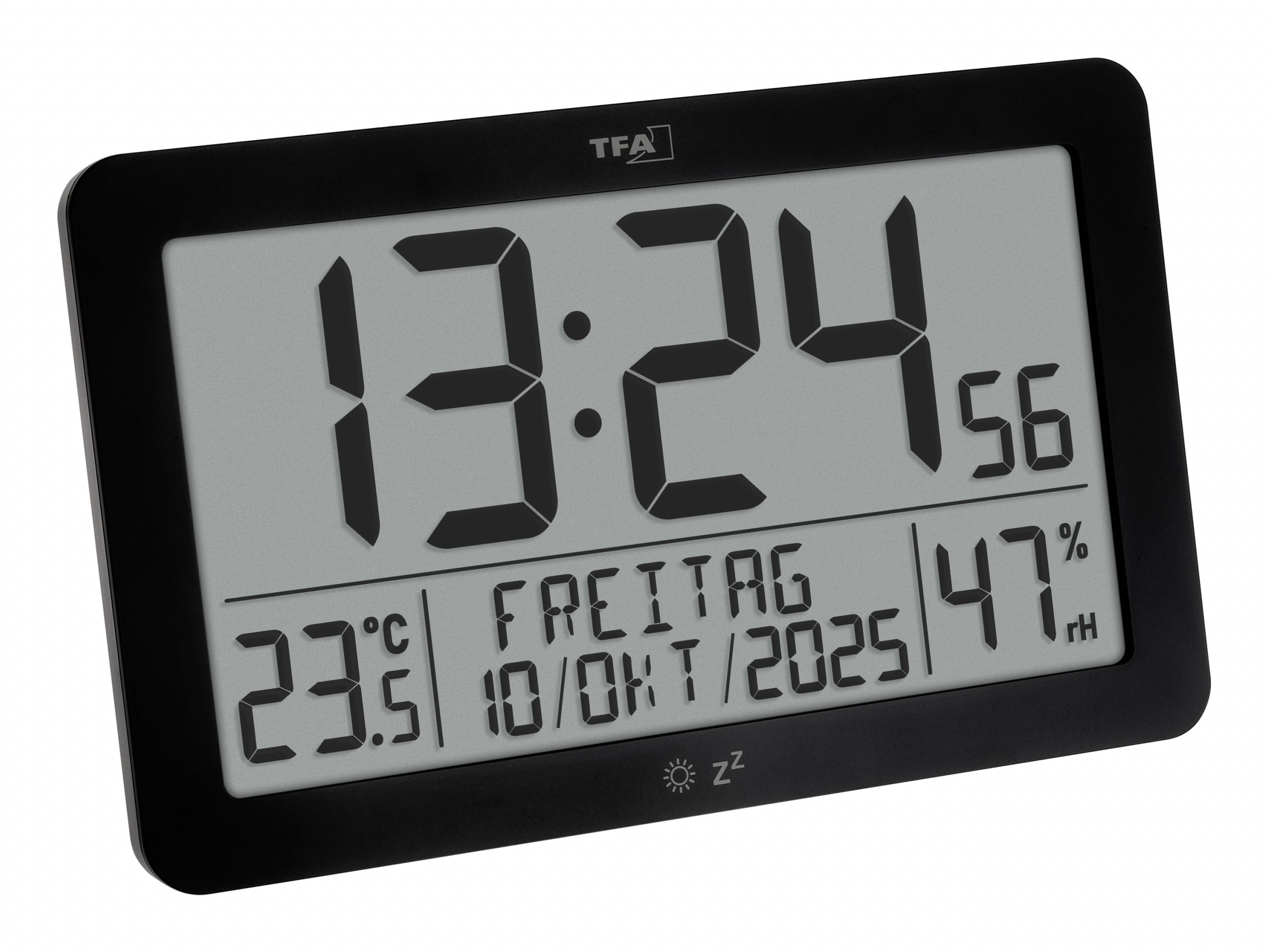 TFA-Dostmann TFA Dostmann Wanduhr – Digital, Funk, Thermometer, Hygrometer, 20 × 12,4 × 6,3 cm, Schwarz