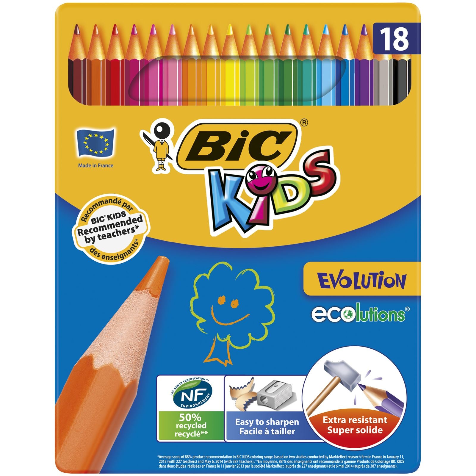 BIC Buntstifte Evolution Kids – 18 Farben, im Metalletui, Ø 3,2 mm, Kunstharz, NF Environment