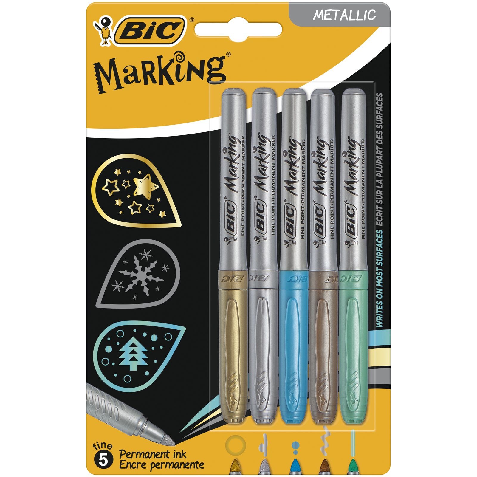 BIC Party 992668 4 Colours Kugelschreiber – 5er Pack, Blau, Bronze, Gold, Grün, Silber, Spitze 1,8 mm