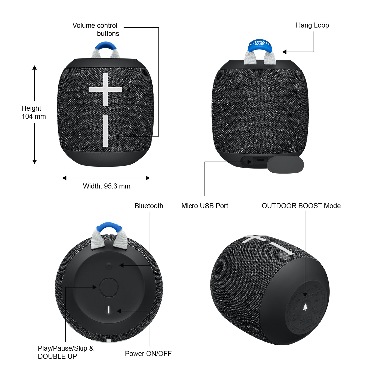 Ultimate Ears Wonderboom 2 – Bluetooth-Lautsprecher – IP67, 13 h, Schwarz