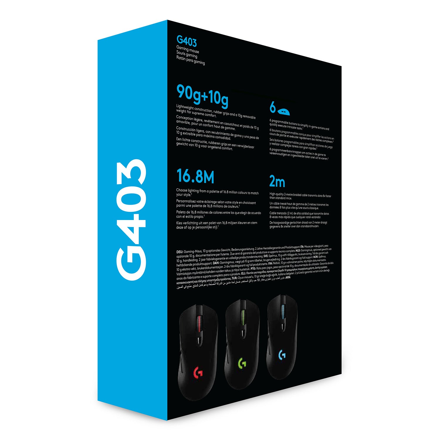 Logitech G G403 HERO – Gaming-Maus – Kabelgebunden (USB‑A), 25600 DPI, Rechts, Schwarz