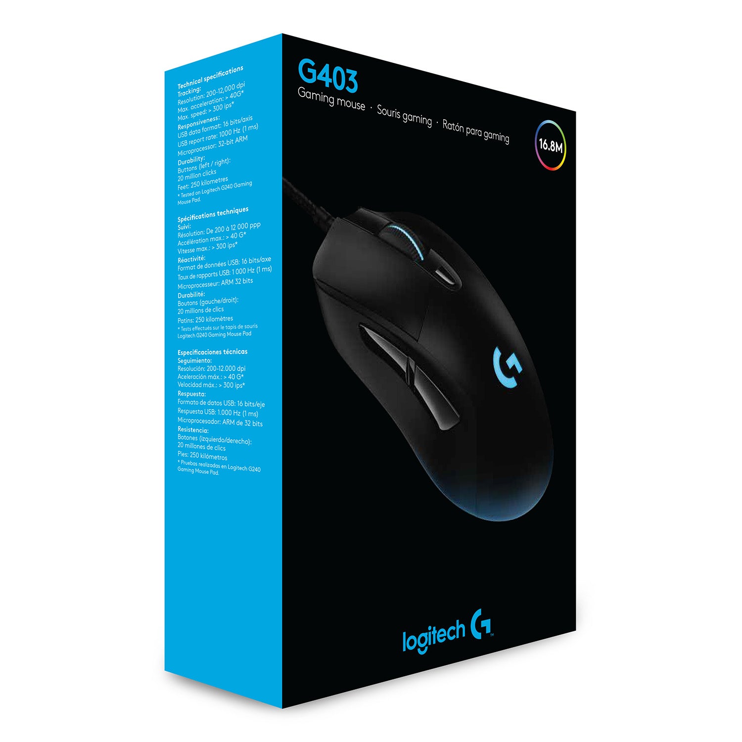 Logitech G G403 HERO – Gaming-Maus – Kabelgebunden (USB‑A), 25600 DPI, Rechts, Schwarz