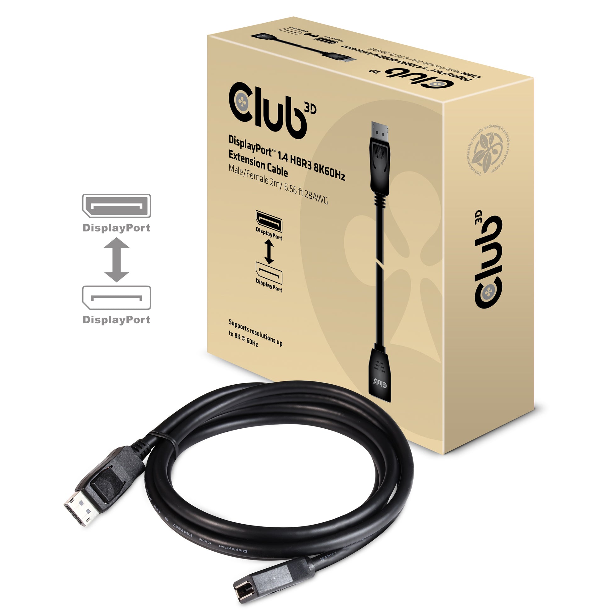 CLUB3D Club 3D DisplayPort Verlängerung DP 1.4 8K 60 Hz – 2 m – für Geräte mit DisplayPort-Anschluss